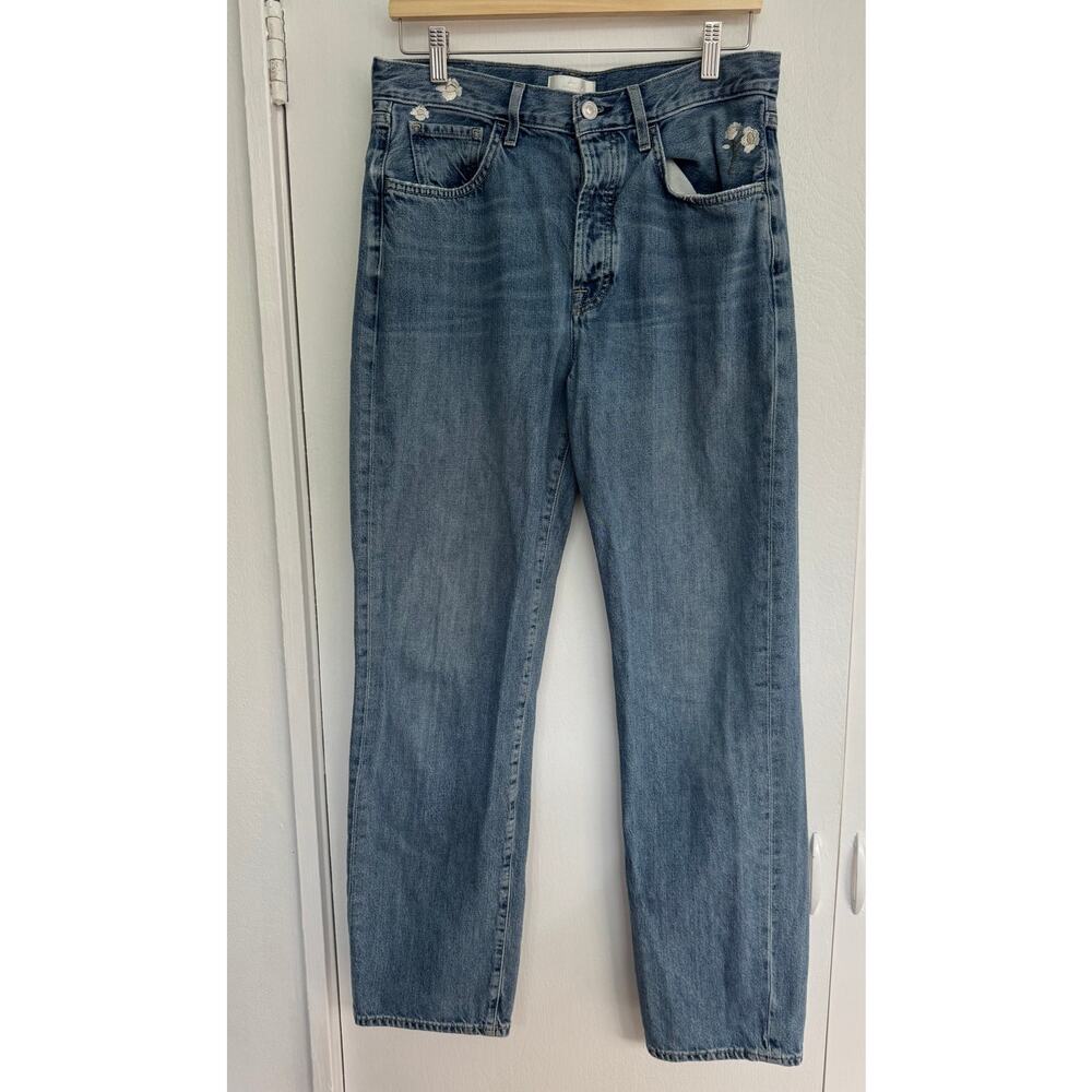7 For All Mankind Easy Straight Floral Embroidered Jeans Size 28 - Picture 3 of 10